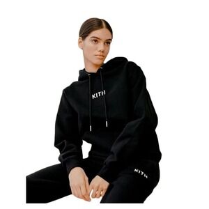 Kith Hoody Sweatshirt Women's Small Black Glitter Logo Pullover Fleece Oversized